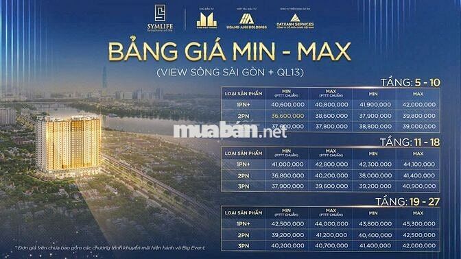 Bảng giá căn hộ Symlife chi tiết từng tầng, từng view-Lời ngay khi mua