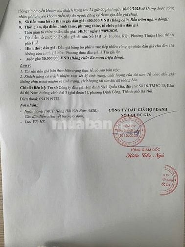 Công ty đấu giá hợp danh Số 1 Quốc Gia thông báo bán đấu giá tài sản 