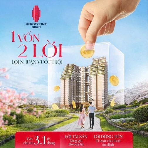  🌿 CĂN HỘ 2PN – 2WC (68 – 75m²) TẠI HAPPY ONE SORA – GIÁ CHỈ TỪ 3.1 T