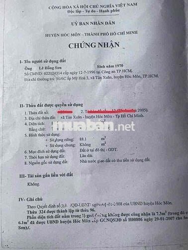 Ngộp Bank bán Gấp đất 8x18m góc 2Mt đg nhựa 5m ở Tân Xuân Hóc Môn