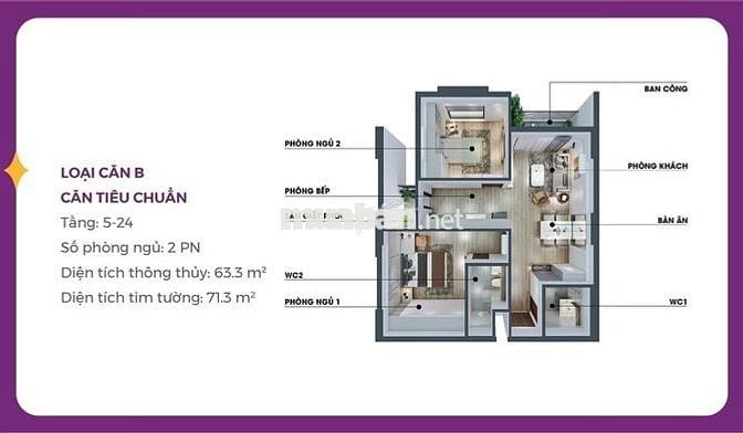 SỞ HỮU CĂN 2PN MIA CENTER POINT - CHỈ 2TỶ5 NỘI THẤT LIỀN TƯỜNG