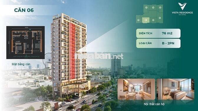 Mua ngay căn hộ 2PN Vista Residence, trung tâm Hải Châu, giá ưu đãi !!