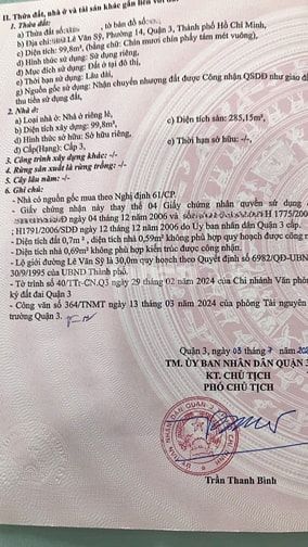 BÁN NHÀ MẶT TIỀN : 270 LÊ VĂN SỸ - P. 14 - Q. 3 - TPHCM