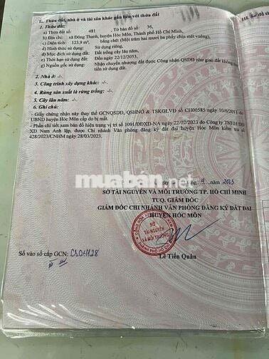 BÁN 124m MẶT TIỀN ĐÔNG THẠNH 3 GIÁ 5ty7 HÓC MÔN