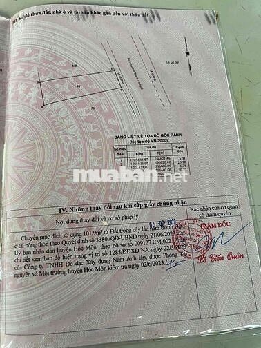 BÁN 124m MẶT TIỀN ĐÔNG THẠNH 3 GIÁ 5ty7 HÓC MÔN