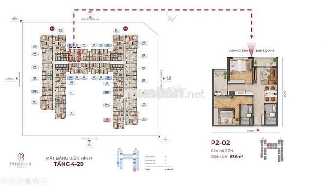 *** 1 CĂN TRỤC 02 – 2PN TẦNG 28 VIEW BIỂN MỸ KHÊ  TẠI PENINSULA