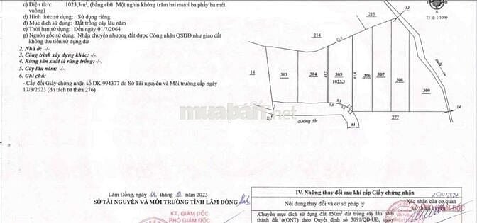 Lô đất 1023m2 có 150m thổ cư tại phường 3,Bảo Lộc. Sổ hồng riêng 9chủ.