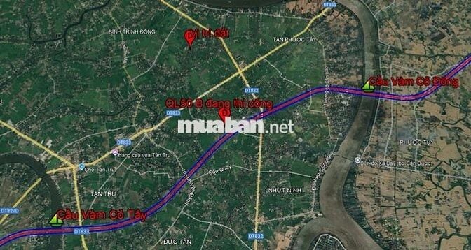 1100m2 đất lúa có sẵn thổ cư MT 6m Tân Trụ, Long An, giá 1.7 tỷ
