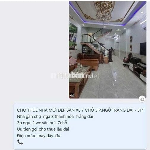 CHO THUÊ NHÀ PHƯỜNG TRẢNG DÀI GIÁ 5 TRIỆU