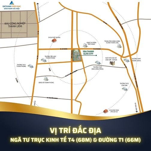 Đất nền sổ đỏ lâu dài KĐT Tân Thanh Elite City cạnh đường 68m