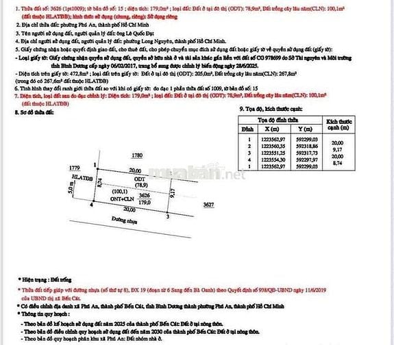 Bán đất Phú An đường nhựa 6m gần DT748 20x9m giá 1ty200