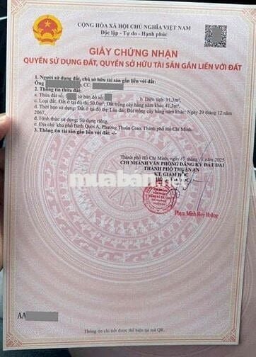 Đất 91m2 gần chợ Bình Chuẩn Thuận An