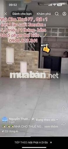 CHO THUÊ NHÀ NGUYÊN CĂN PHẠM THẾ HIỂN QUẬN 8