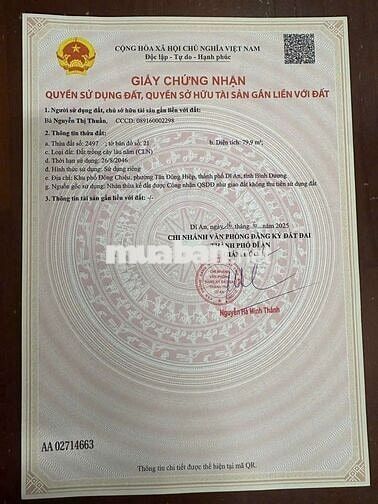 Đất gần ngã ba Cây Điệp phường Tân Đông Hiệp Tp Dĩ An