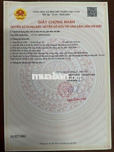 Đất gần ngã ba Cây Điệp phường Tân Đông Hiệp Tp Dĩ An