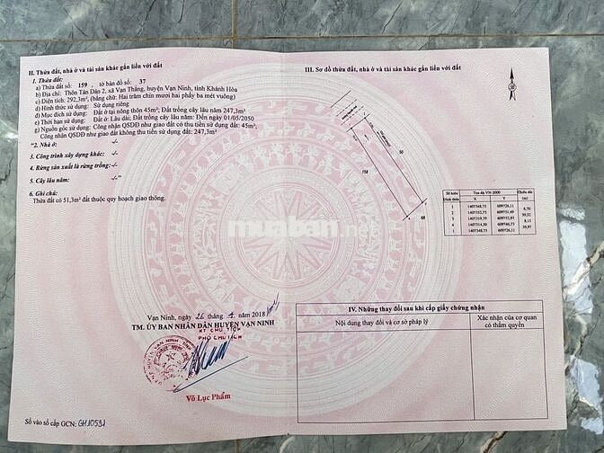 Gấp ! Chưa đến 9tr/m2 mặt đường biển Nguyễn Huệ,Vạn Thắng -Khánh Hòa