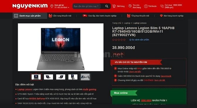 Legion Slim 5 16APH8 7840hs rtx4060 16inch fullbox