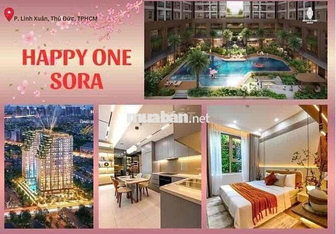 Happy One Sora : 2PN2WC d.tích 69m2, cam kết thuê 120tr, tặng 48th PQL