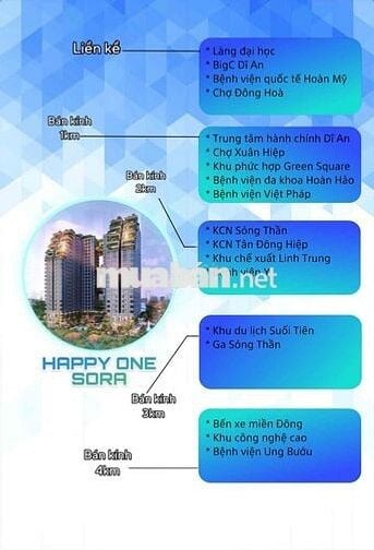Happy One Sora : 2PN2WC d.tích 69m2, cam kết thuê 120tr, tặng 48th PQL