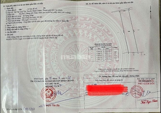 Bán Đất MẶT TIỀN Đường Đoàn Bá Sở,Xã Tân Quý Tây 562m2, H.Bình Chánh(2