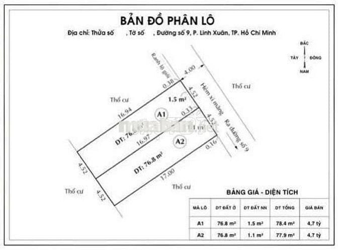 Bán đất Linh Tây ngay Phạm Văn Đồng, hẻm xe hơi, chỉ 60tr/m²
