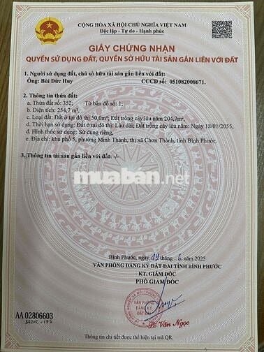 Bán gấp đất thổ cư phường Chơn Thành giá chỉ 300triệu