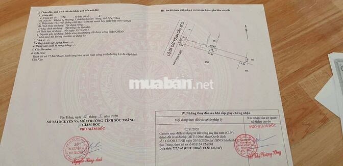 Bán đất Phường 5,ST, 1,5 tỷ, 727,7m2, mặt tiền 8m, pháp lý đầy đủ