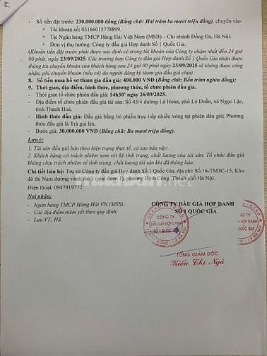 CÔNG TY ĐẤU GIÁ HỢP DANH SỐ 1 QUỐC GIA THÔNG BÁO BÁN ĐẤU GIÁ TÀI SẢN