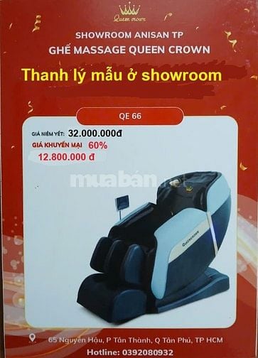 Thanh lý ghế Massage Queencrown hàng trưng bày