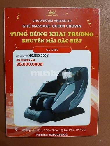 Thanh lý ghế Massage Queencrown hàng trưng bày