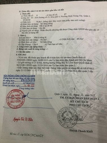 Nhà đất phường Bình Trưng, Quận 2