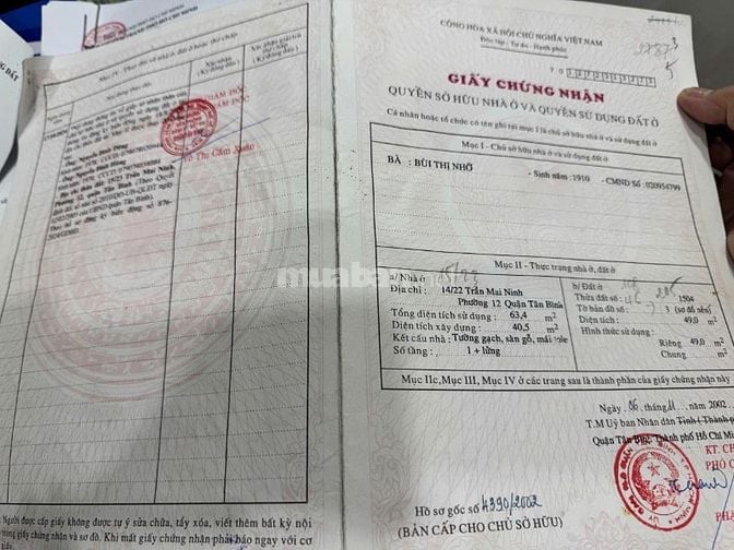 Bán Nhà 15/23 Trần Mai Ninh P12-QTB 3x16m trệt Lửng lầu giá: 3.9 tỷ TL