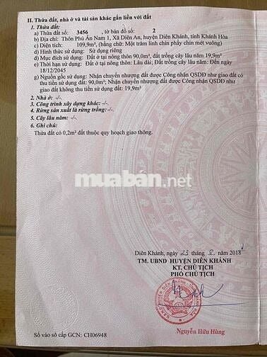 Cần bán lô đất Diên An ( nay Xã Diên Khánh ) chỉ 13,5tr/m2