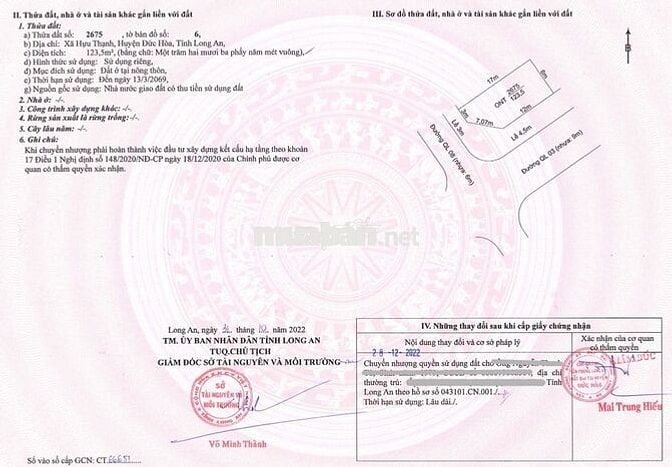 Bán đất đẹp 2mt đường nhựa, SHR(8x17), 2ty2 Hựu Thạnh, Đức Hòa,Long An