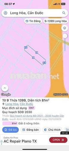 Đất 81m2 full thổ cư đối diện trường tiểu học Long Hoà.