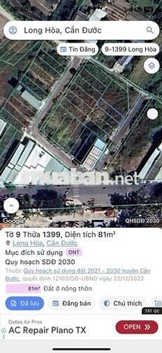 Đất 81m2 full thổ cư đối diện trường tiểu học Long Hoà.