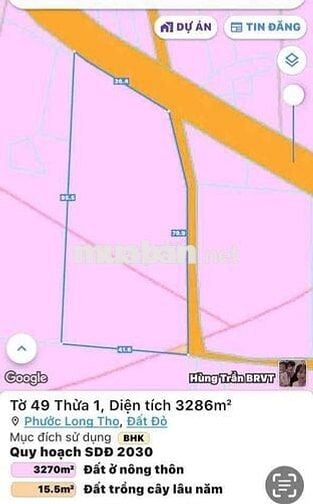 Bán lô đất 3300m2, mặt tiền đường nhựa (2 mặt tiền)
