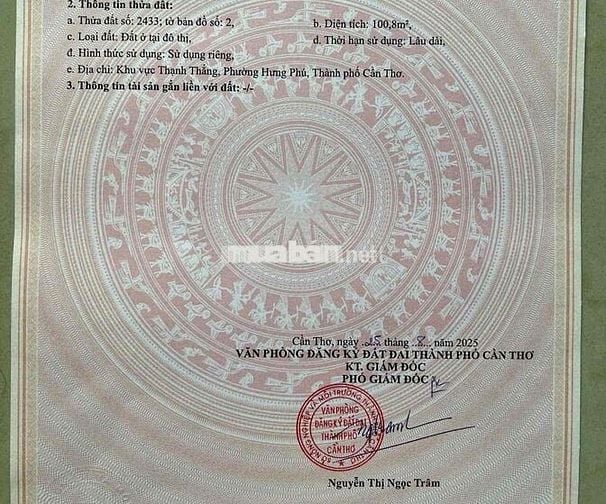 Đất mặt tiền sổ đỏ khu. vực thạnh thắng, Hưng Phú, TP Cần Thơ