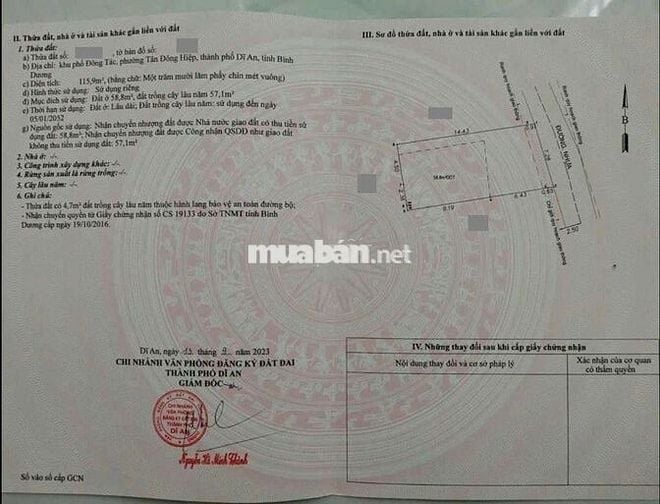 Đất gần Chợ Dĩ An 1 phường Tân Đông Hiệp Tp Dĩ An