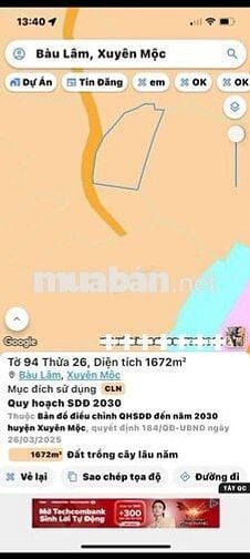 CẦN BÁN 1670M2 ĐẤT BÀU LÂM, XUYÊN MỘC, BRVT
