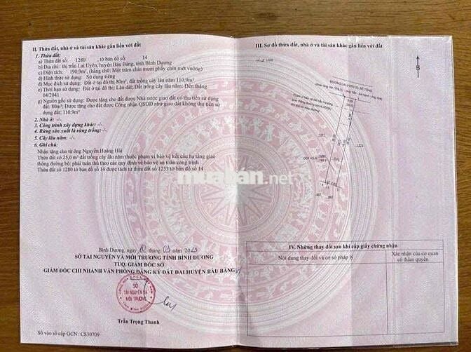 THANH LÝ GẤP LÔ ĐẤT LAI UYÊN BÀU BÀNG 190M