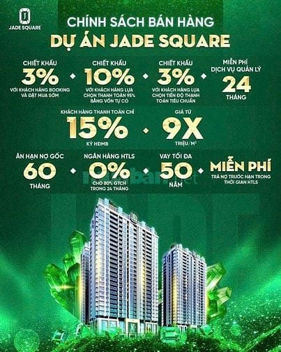 Chỉ với 15% ký HĐMB tại dự án Jade Square Cổ Nhuế, vào sớm CK thêm 3% 