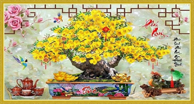 Tranh gạch 3d hoa mai - gạch tranh 3d hoa mai - VC33
