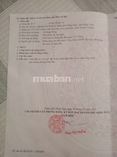 CẦN TIỀN BÁN ĐẤT NỞ HẬU CHÍNH CHỦ