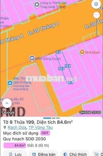 BÁN NHÀ MẶT TIỀN 30/4 P.RẠCH DỪA TP.VT 85m(4,2x20) Giá 8,99 tỷ TL