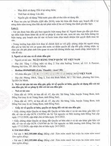 BĐS Xã Sông Trầu, Trảng Bom, Đồng Nai (nay làTrảng Bom, tỉnh Đồng Nai)