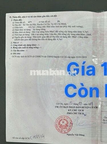 Bán đất thổ cư Phước Hiệp Củ Chi hợp đầu tư giá tốt 900tr