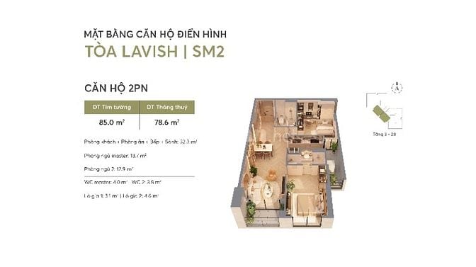 Bán căn 2PN vốn vào chưa đến 2 tỷ view tiện ích cảnh quan nội khu