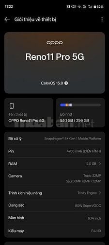 Reno11 Pro 5G. 12/256Gb nội địa