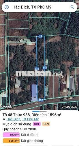 Bán đất trung tâm hắc dịch phú mỹ,dt:13.5x112 tc:100m2 giá 5ty quá rẻ